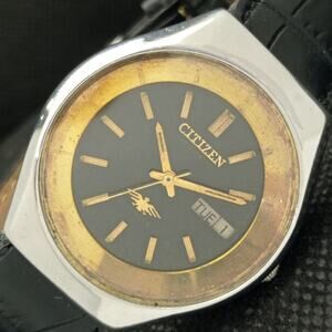 Vintage 1994 Citizen Automatic Mens Silver Watch W/daydate & Gold accents